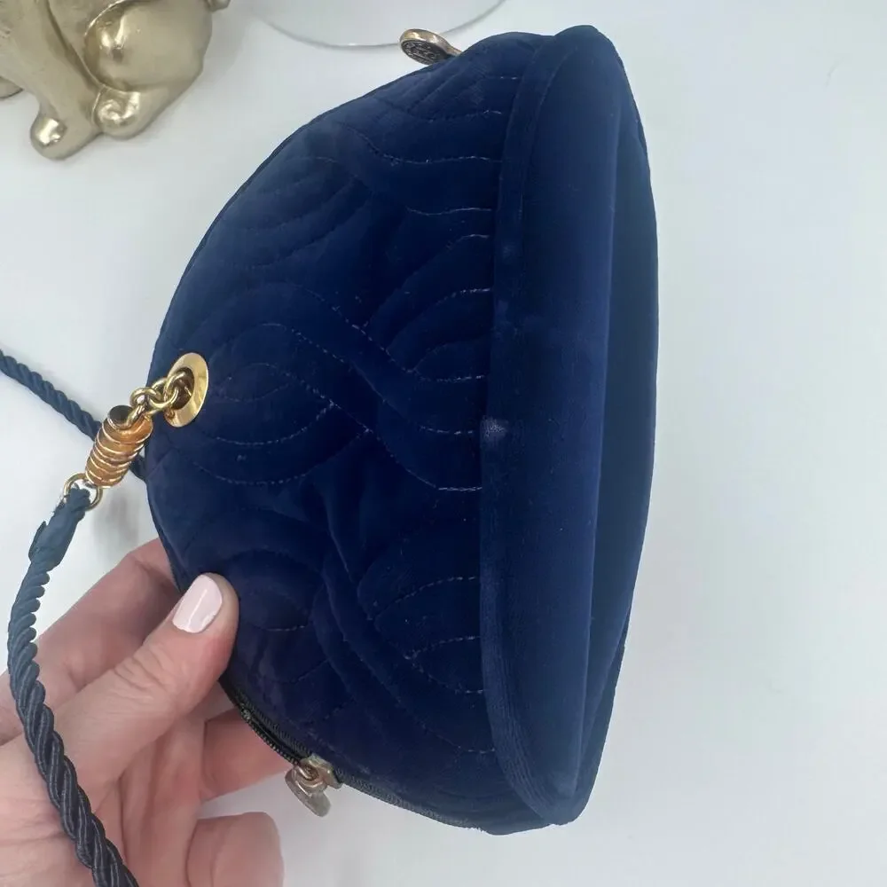 Fendi Vintage Blue Quilted Velvet‎ Pasta Crossbody Bag CoA Authentic Lagerfeld - Picture 5 of 8